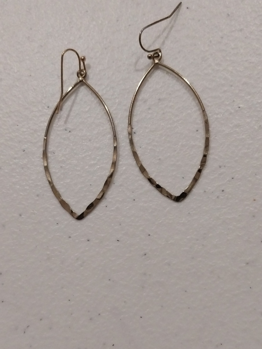 Hammered Marquise Drop Earrings in Gold Tone